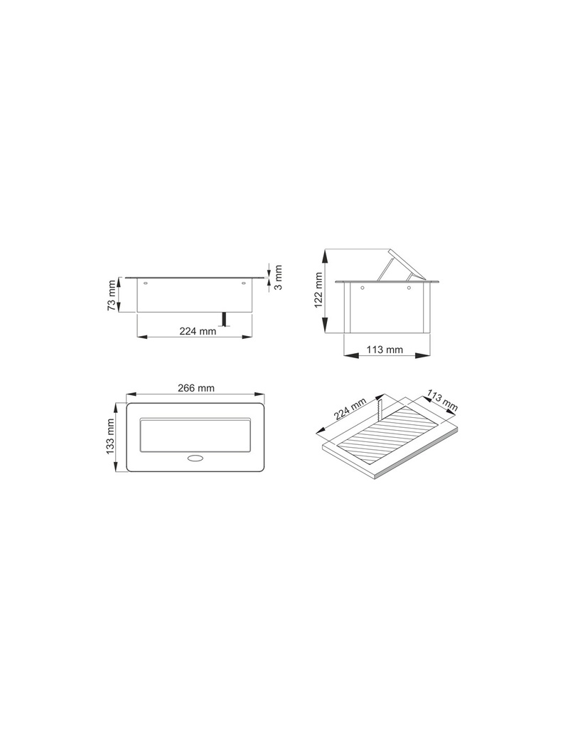 Caixa tomadas Aluminio, 2xshucko+2USB, cabo 3M