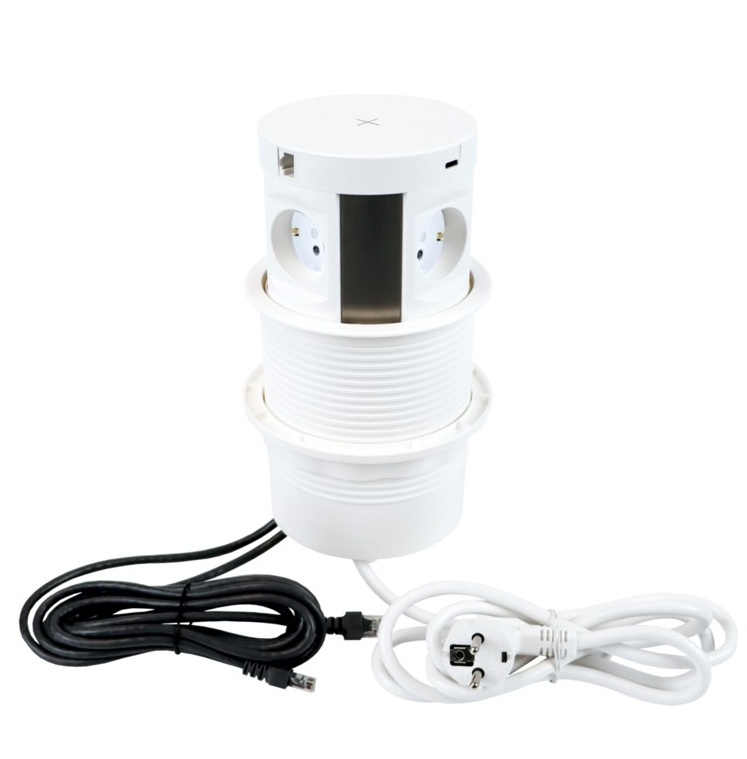 MULTI BOX branco, 4xSCHUCO, 1xUSB A, 1xUSB C, 2xRJ45 2m, cabo input 1,7m