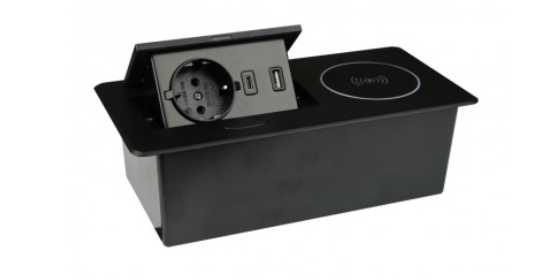 BLOCO TOMADAS ZEOBOX ZEOBOX 1xSCHUKO, 1xUSB A,1xUSB C, INDUÇÃO, PRETO, 1.5M CABO