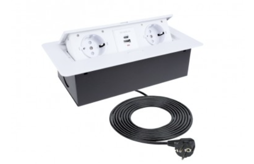 KOMBIBOX 1,5m cable, white color, 2x SCHUKO socket, 1xUSB A, 1xUSB C