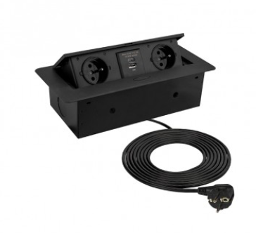 KOMBI BOX PRETO, 2xSCHUKO, 1xUSB A, 1xUSB C, 1,5m