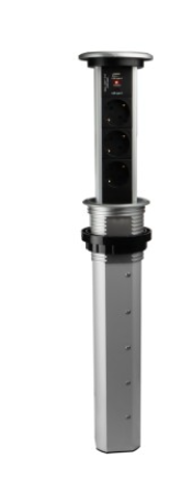 LIFT BOXUSBAUTOMATIC - automatic power socket, ALUMINUM, 3 x SCHUKO - 2x USB A, 3600W 230V AC IP20