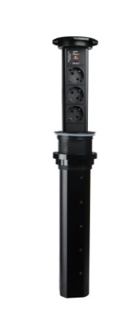 LIFT BOXUSBAUTOMATIC - automatic power socket, BLACK, 3 x SCHUKO - 2x USB A, 3600W 230V AC IP20