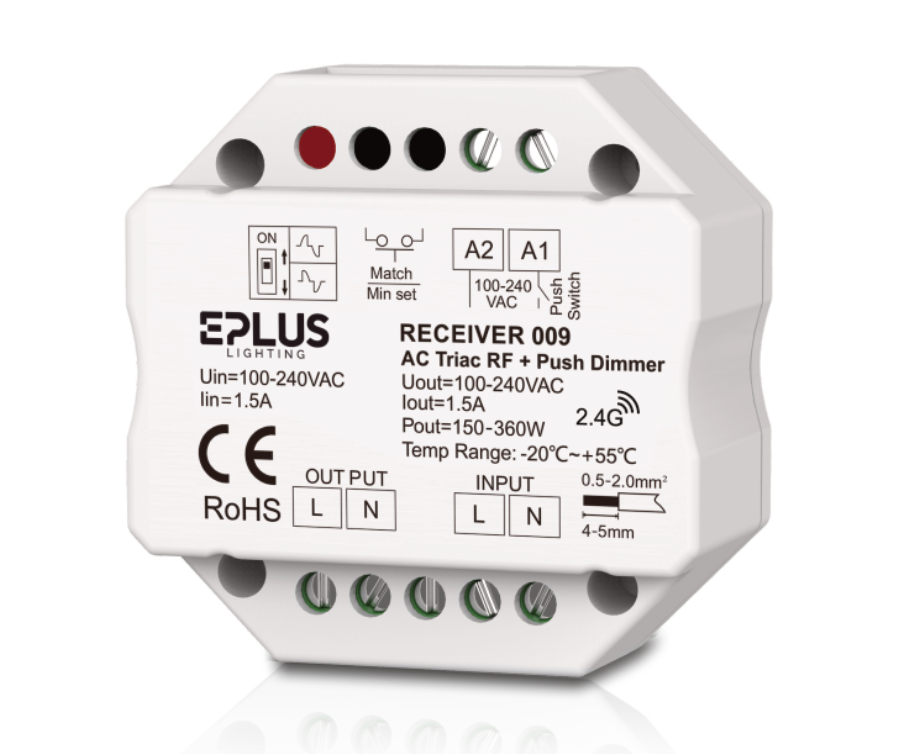 RECEIVER009 DIMMER 230VAC 200-400W TRIAC RF+PUSH DIM
