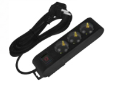 Deco 3PF - Tomada Preta 3 SHUCKO c/ interruptor cabo 2 metros 16A 3X1.5mm² IP20