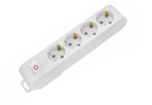 Deco 4P - Tomada Branca 4 SHUCKO c/ interruptor 16A 3X1.5mm² IP20