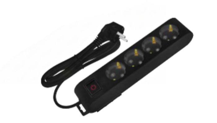 Deco 4P - Tomada Preta 4 SHUCKO c/ interruptor 16A 3x1.5mm² IP20