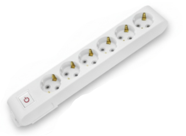 Deco 6PF - Tomada Branca 6 SHUCKO c/ interruptor cabo 2 metros 16A 3x1.5mm² IP20