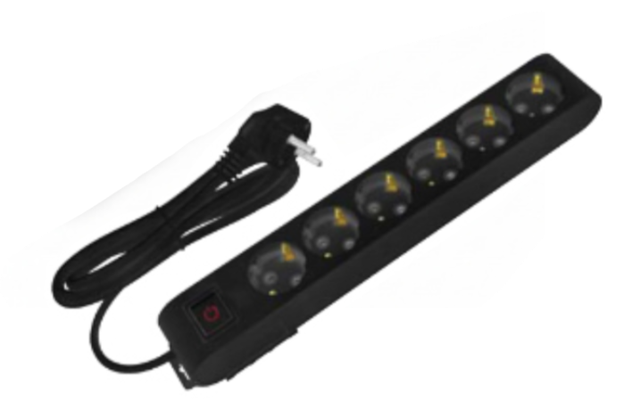 Deco 6PF - Tomada Preta 6 SHUCKO c/ interruptor cabo 2 metros 16A 3x1.5mm² IP20