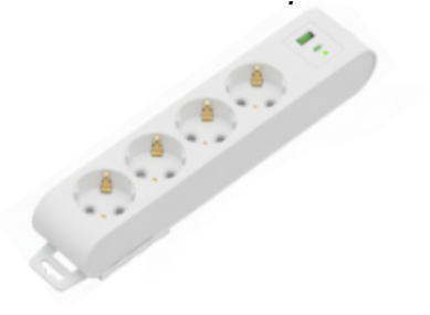 Deco 4PFUSB - Tomada Branca 4 SHUCKO 1xUSB-A + 1xUSB-C cabo 2 metros 16A 3x1.5mm² IP20