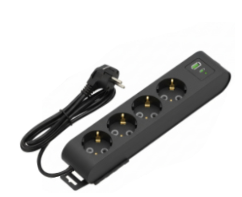 Deco 4PUSB - Tomada Preta 4 SHUCKO 1xUSB-A + 1xUSB-C 16A 3x1.5mm² IP20