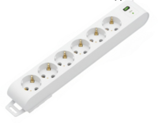 Deco 6PFUSB - Tomada Branca 6 SHUCKO 1xUSB-A + 1xUSB-C cabo 2 metros 16A 3x1.5mm² IP20