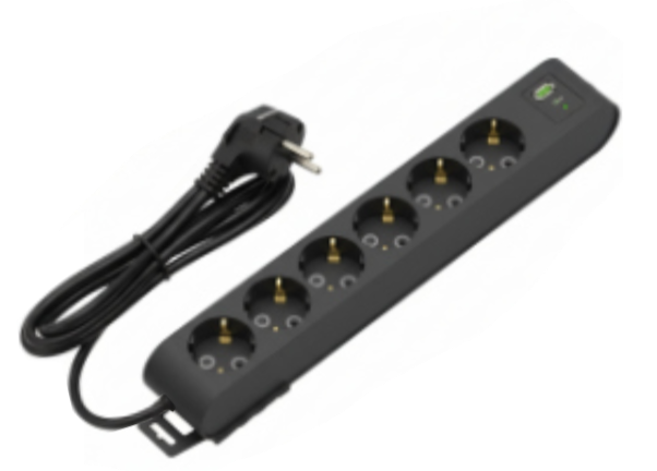 Deco 6PUSB - Tomada Preta 6 SHUCKO 1xUSB-A + 1xUSB-C 16A 3x1.5mm² IP20