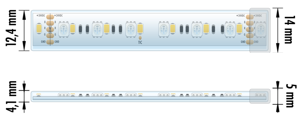 FITA LED EPRO 19.2W 24V RGB+6500K IP67 5M