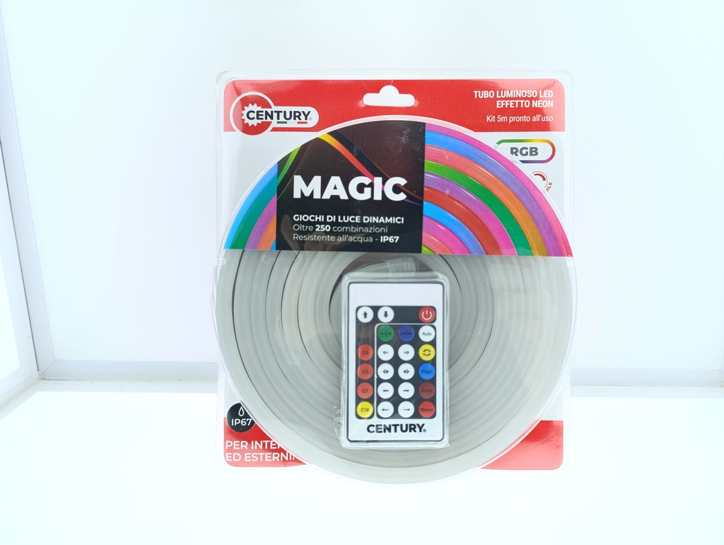 BLISTER NEON LED RGB+W MAGIC 4,8W/M IP67 C/ FONTE DE AL., COMANDO REMOTO IR, CLIPS DE FIXAÇÃO