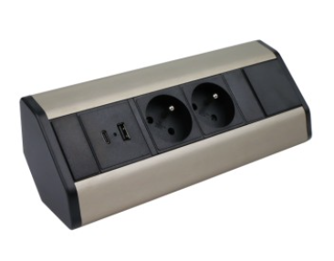 [CORNERBOX-SD-2DE-UAC-01] CORNERBOX 2 MULTISOCKET USB A+C, brushed steel, 2 x SCHUKO -2 x USB - 1,80m cable