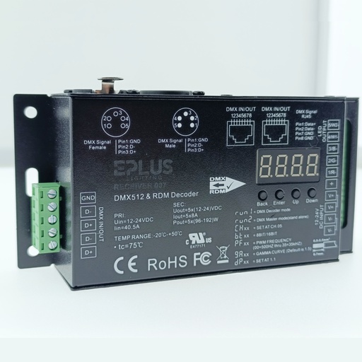 [ECT-RECEIVER007] CONTROLADOR DMX512 12-24VDC 4CHX8A MONO/CCT/RGBW/RGBCCT IP20