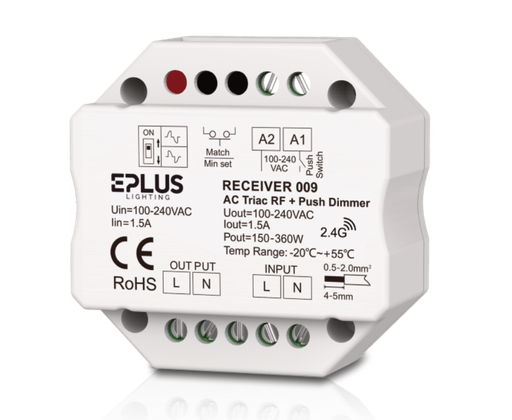 [ECT-RECEIVER009] RECEIVER009 DIMMER 230VAC 200-400W TRIAC RF+PUSH DIM