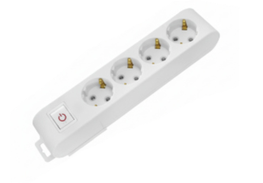 [8699490915080] Deco 4PF - Tomada Branca 4 SHUCKO c/ interruptor cabo 2 metros 16A 3x1.5mm² IP20