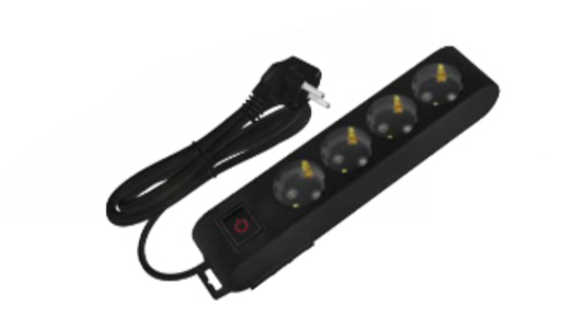[8699490915141] Deco 4PF - Tomada Preta 4 SHUCKO c/ interruptor cabo 2 metros 16A 3x1.5mm² IP20