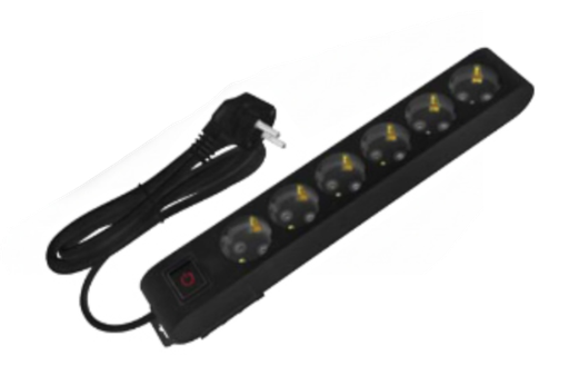 [8699490915615] Deco 6P - Tomada Preta 6 SHUCKO c/ interruptor 16A 3x1.5mm² IP20