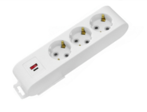 [8699490922965] Deco 3PFUSB - Tomada Branca 3 SHUCKO 1xUSB-A + 1xUSB-C cabo 2 metros 16A 3x1.5mm² IP20