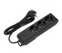 Deco 3PFUSB - Tomada Preta 3 SHUCKO 1xUSB-A + 1xUSB-C cabo 2 metros 16A 3x1.5mm² IP20