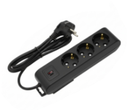 [8699490922996] Deco 3PFUSB - Tomada Preta 3 SHUCKO 1xUSB-A + 1xUSB-C cabo 2 metros 16A 3x1.5mm² IP20