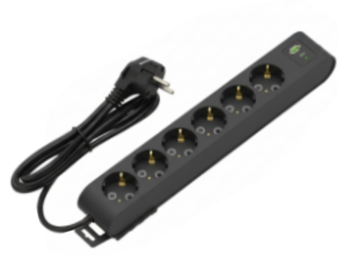 [8699490923719] Deco 6PUSB - Tomada Preta 6 SHUCKO 1xUSB-A + 1xUSB-C 16A 3x1.5mm² IP20