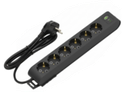 Deco 6PFUSB - Tomada Preta 6 SHUCKO 1xUSB-A + 1xUSB-C cabo 2 metros 16A 3x1.5mm² IP20