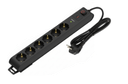 Deco 6PFSP - Tomada Preta 6 SHUCKO c/ interruptor + 1xUSB-A + 1xUSB-C cabo 1.5 metros 16A 3x1.5mm² IP20